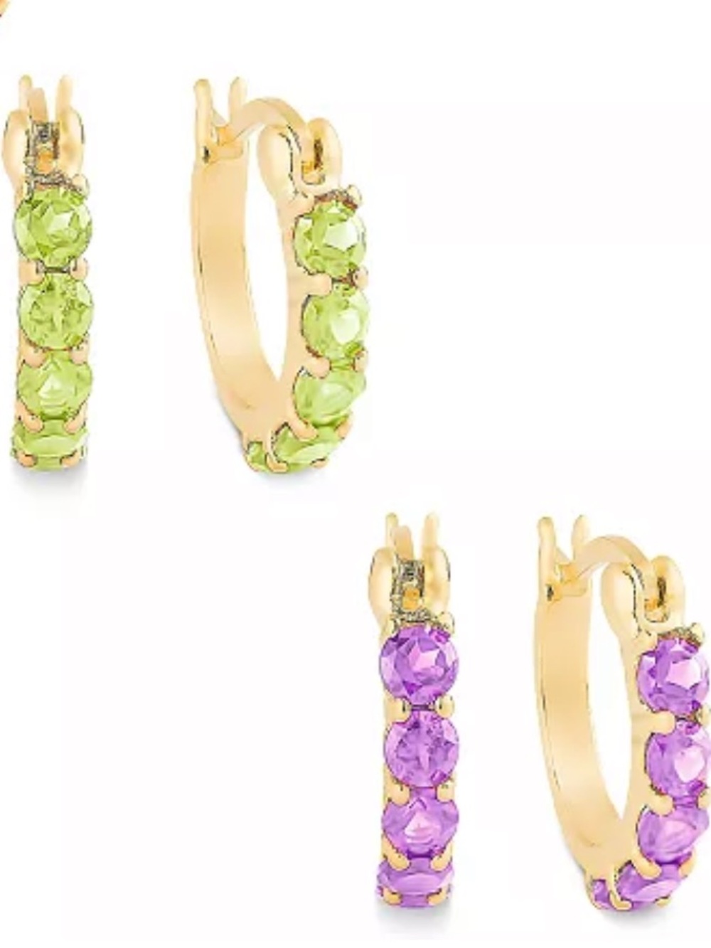 Extra Small Multi-Stone Hoop Earrings 18k Gold Over Sterling Silver - Gold Multi - Picture 3 of 6